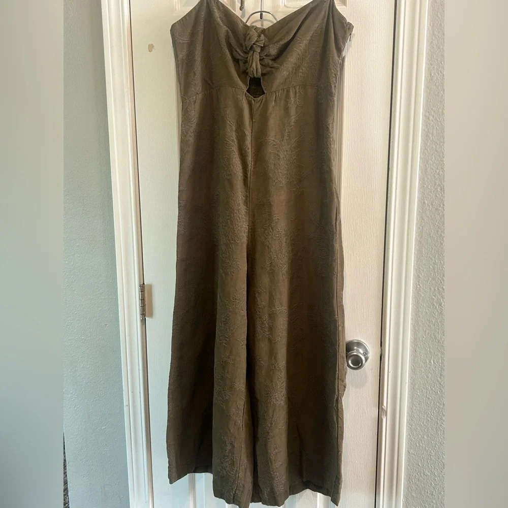 Anthropologie Elevenses Tropicale Jumpsuit Olive Green Halter Top